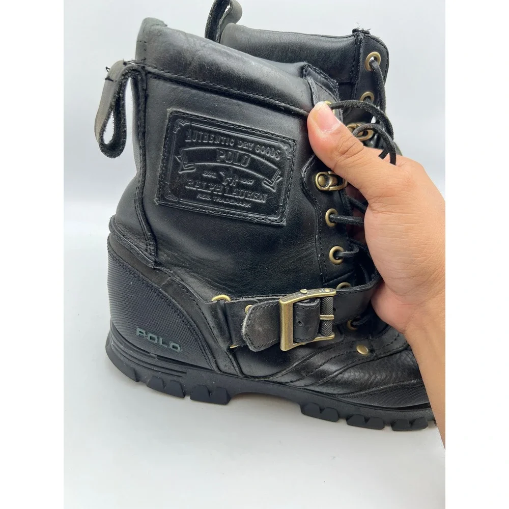 Vintage Polo Ralph Lauren Ranger Black Leather Duck Toe Combat Boots Mens 9.5D
